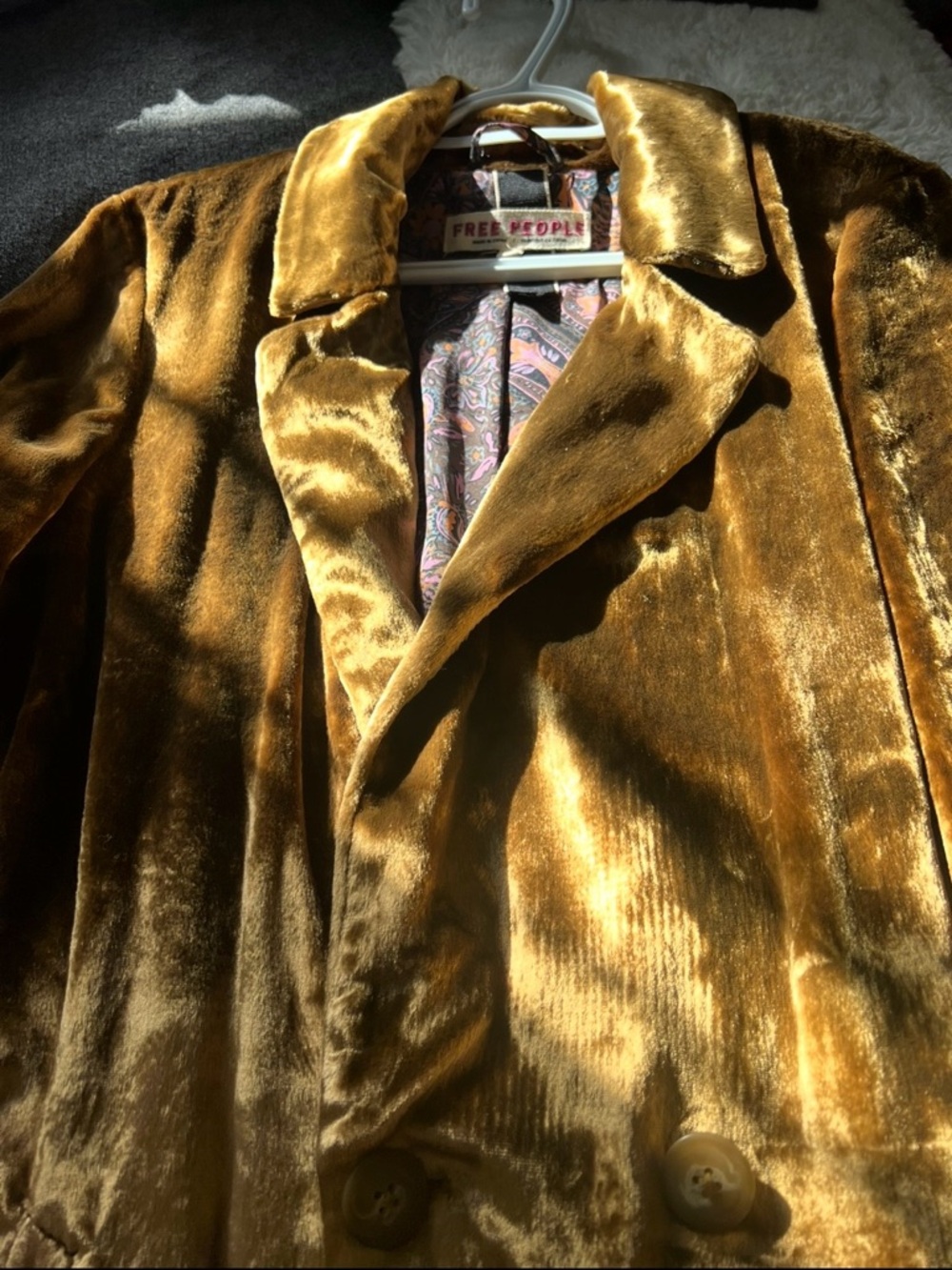 RARE* Free People Sienna Crushed Duster in Golden Velvet Duster Coat